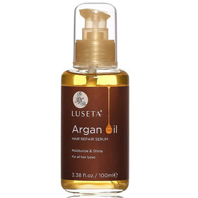 L LUSETA bottle front packaging showing pure argan oil benefits