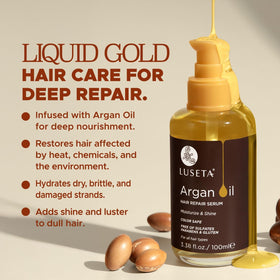 L LUSETA argan oil texture close-up highlighting lightweight absorption