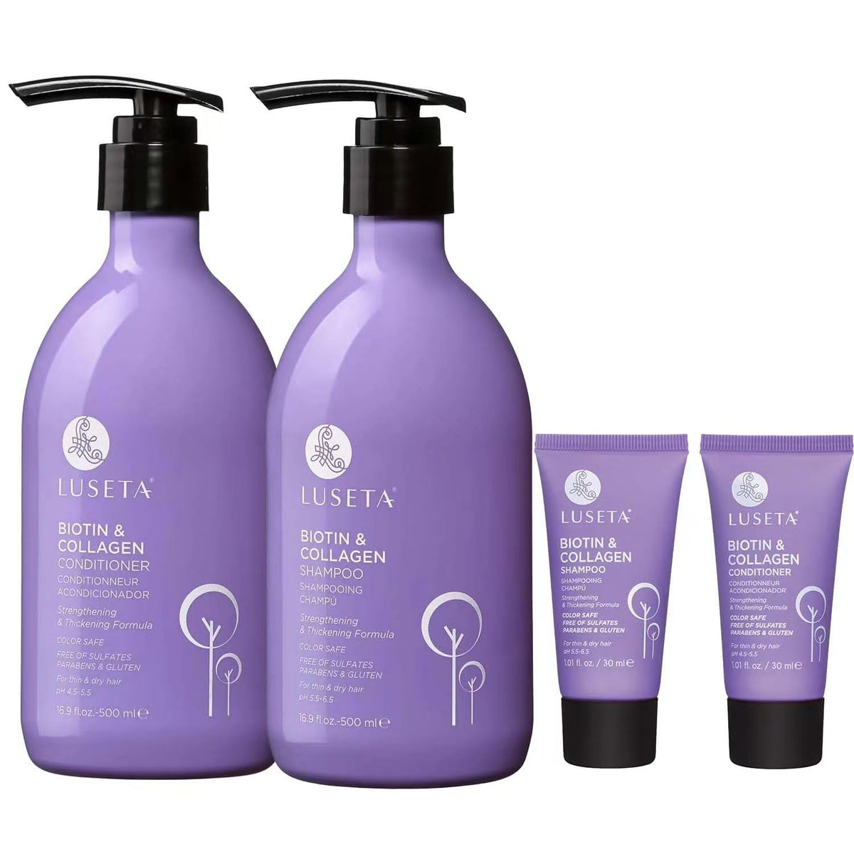 L LUSETA front packaging showing full and travel sizes and benefits