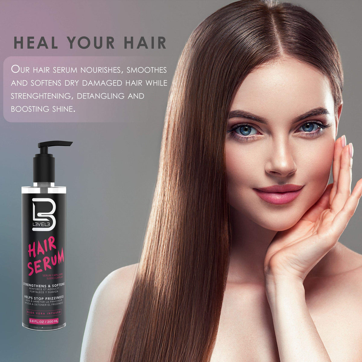 L3 applying serum to damp hair in hands for easier detangling and smoothing