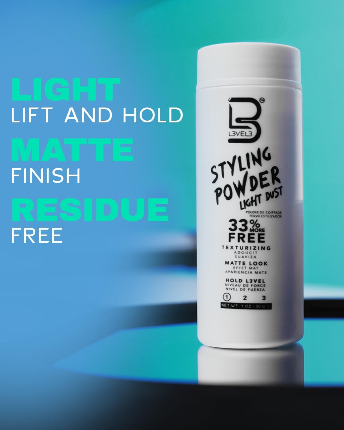 L3 powder on fingertips demonstrating simple application and instant grip