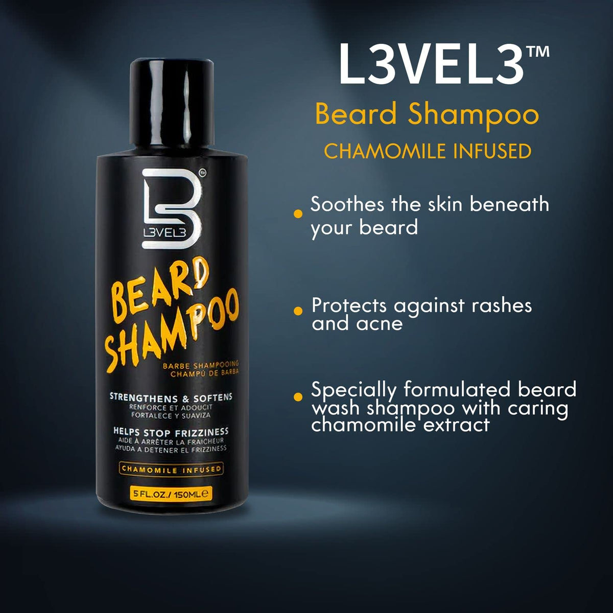 L3 beard shampoo foam texture closeup demonstrating gentle lather benefit