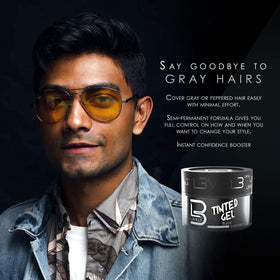 L3 black gel applied with fingertips for targeted gray coverage and styling