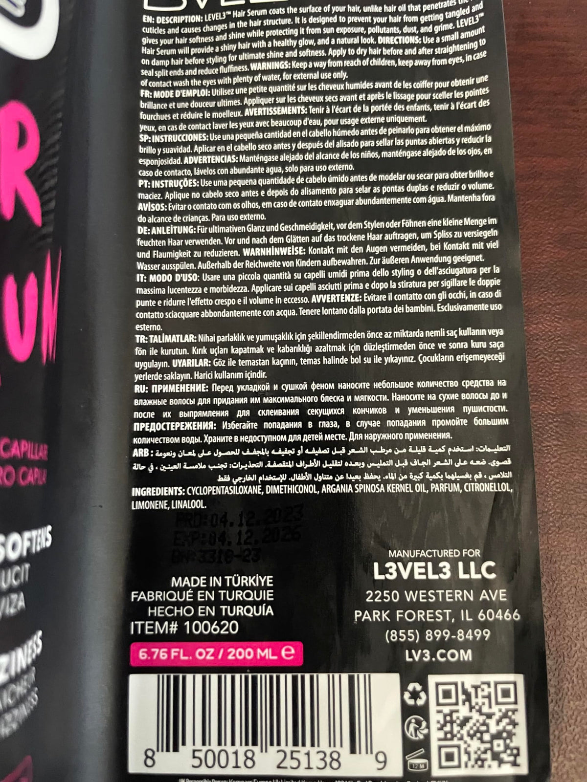 L3 bottle label close-up showing ingredients and usage clarity benefits
