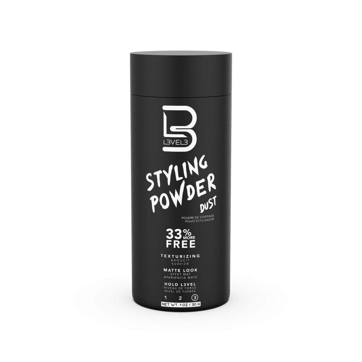 Barber sprinkling L3 powder in a salon to add texture and quick volume