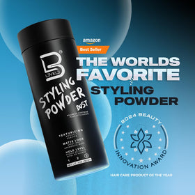 Man with styled pompadour using L3 powder for matte finish and long-lasting shape