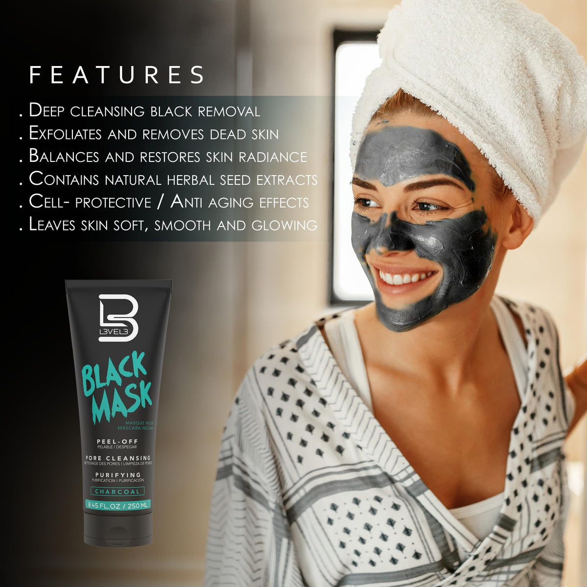 L3 close-up of mask texture highlighting smooth application and coverage
