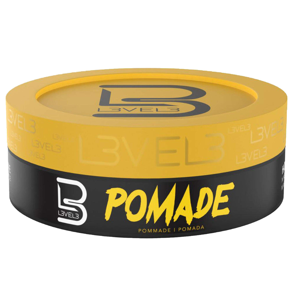 Bathroom shelf with L3 pomade among grooming items presenting everyday lifestyle use