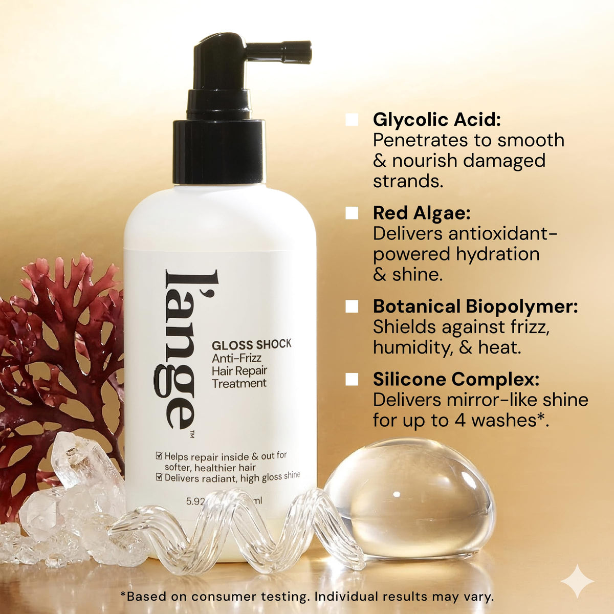 L'ANGE HAIR model outdoors with glossy hair showcasing humidity protection