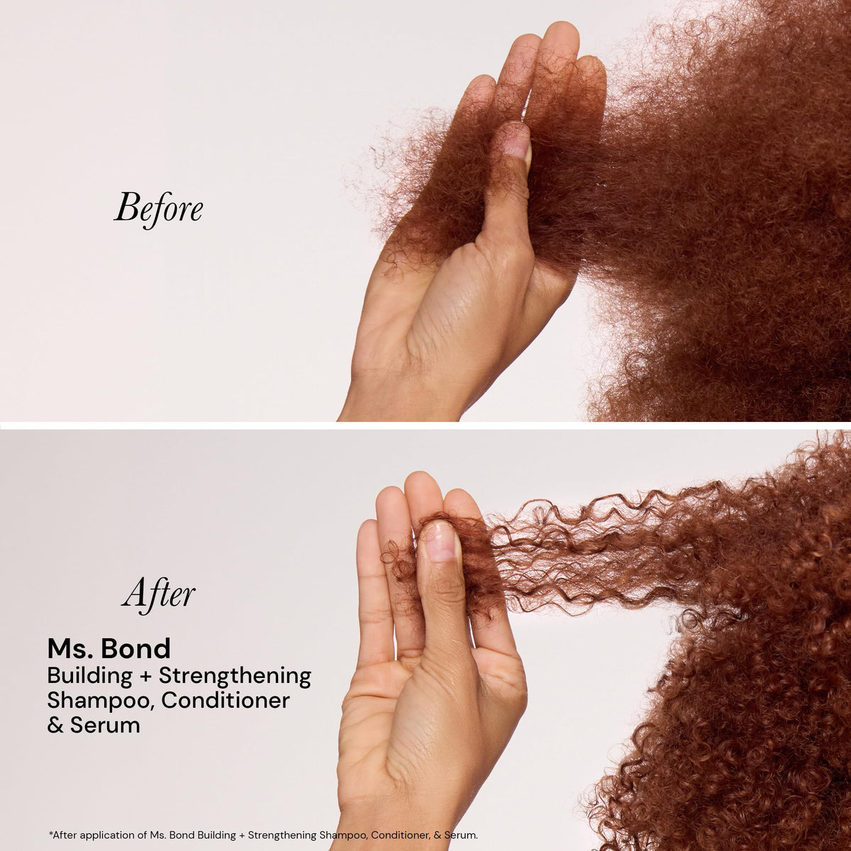 L'ANGE HAIR comparison of hair strands before and after use showing improved strength
