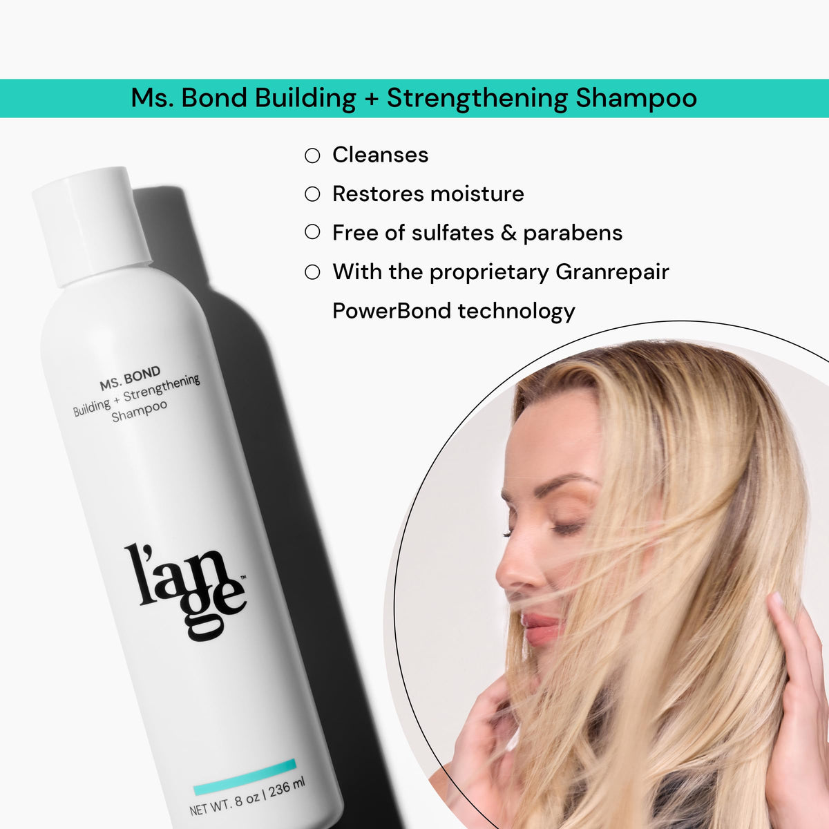 L'ANGE HAIR label close-up with pump highlighting ingredient information
