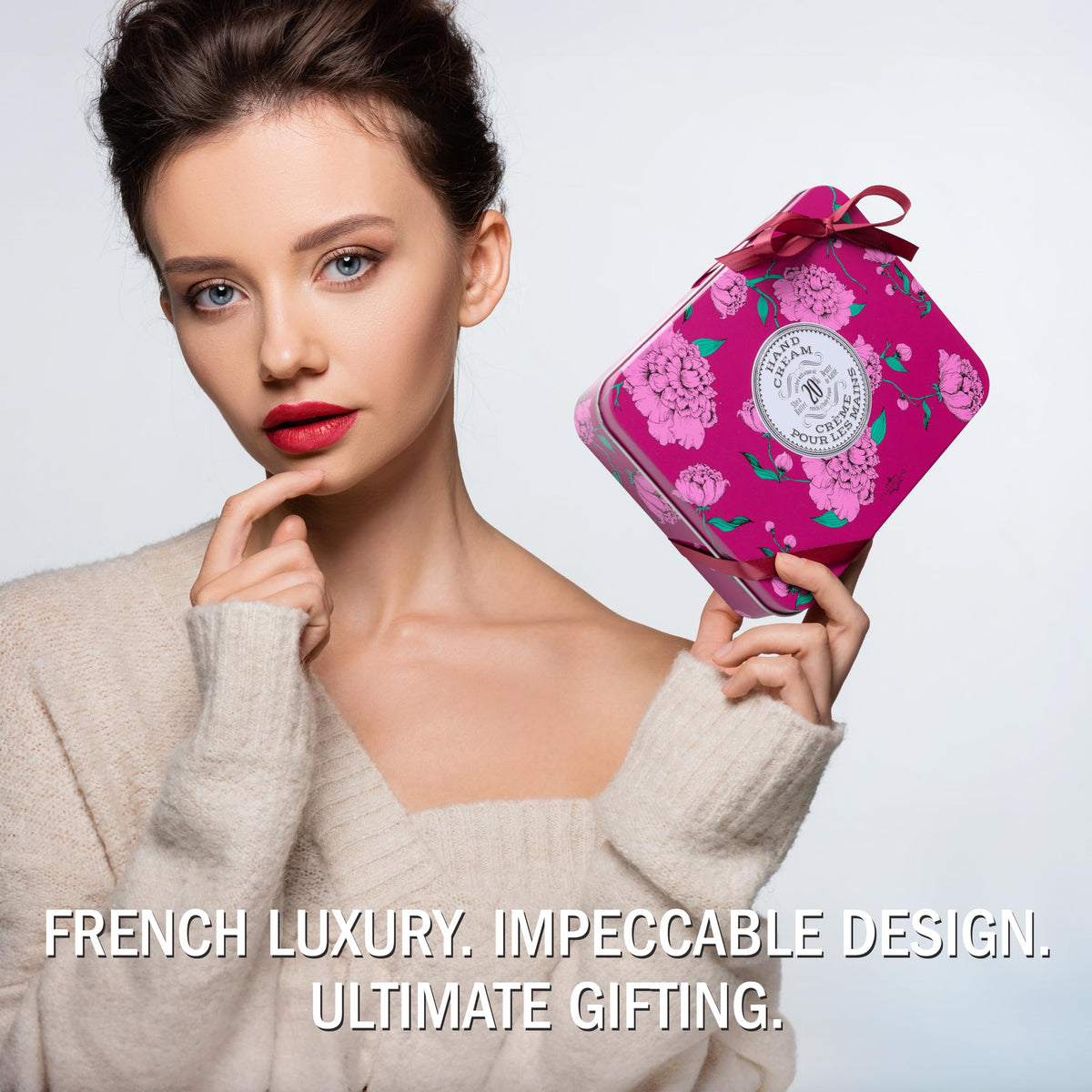 La Chatelaine cherry almond tin open with cream applied showing nourishing benefit