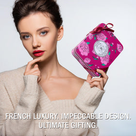 La Chatelaine cherry almond tin open with cream applied showing nourishing benefit