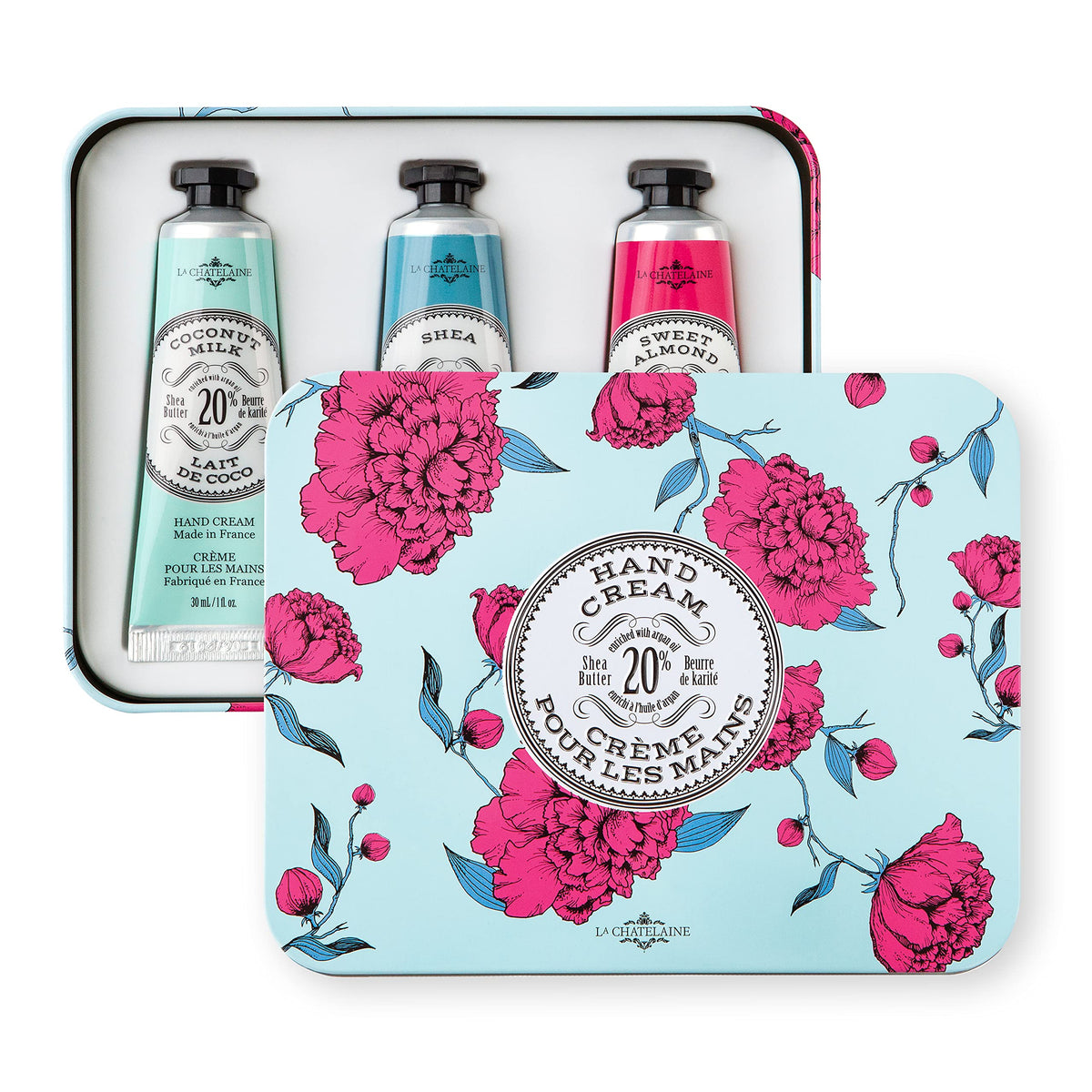 La Chatelaine tins inside a travel bag illustrating leak-free storage and travel-ready protection