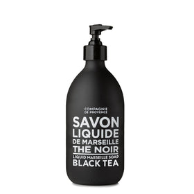 La Compagnie de Provence front glass pump bottle showing elegant branding and benefit of refillability