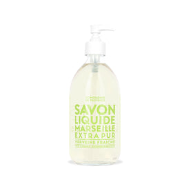 La Compagnie de Provence front glass bottle showing label and fresh verbena benefit