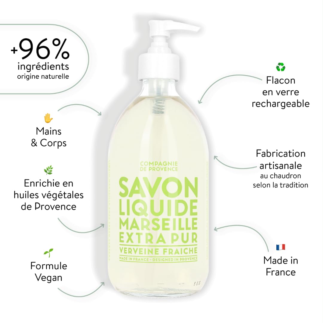 La Compagnie de Provence pump dispensing soap into hand for gentle cleansing benefit