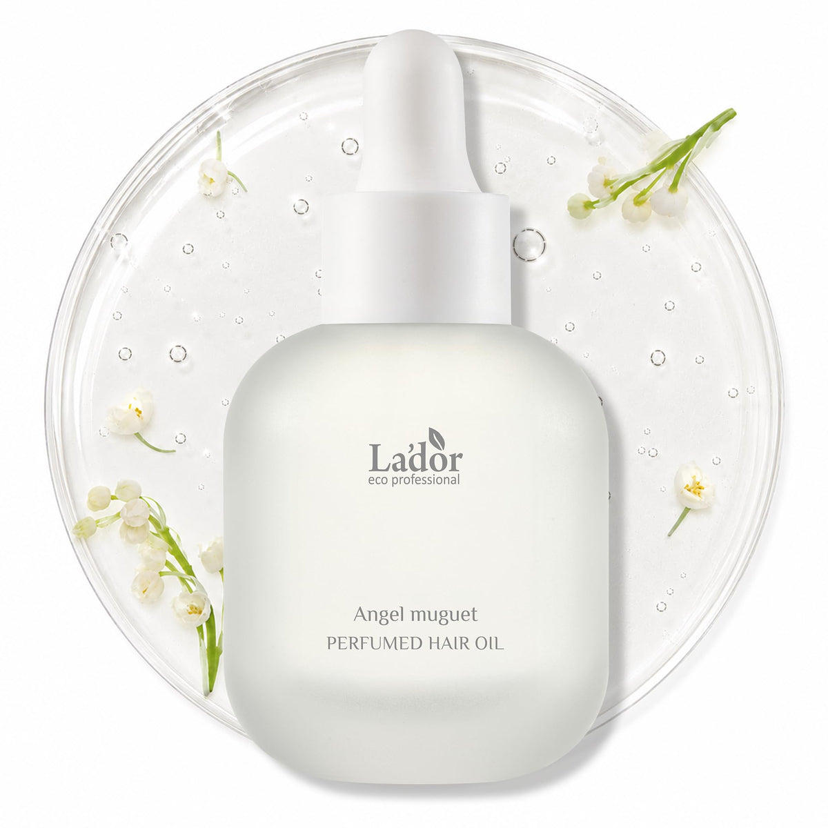 LA'DOR front packaging showing elegant bottle and Angel Muguet fragrance benefit