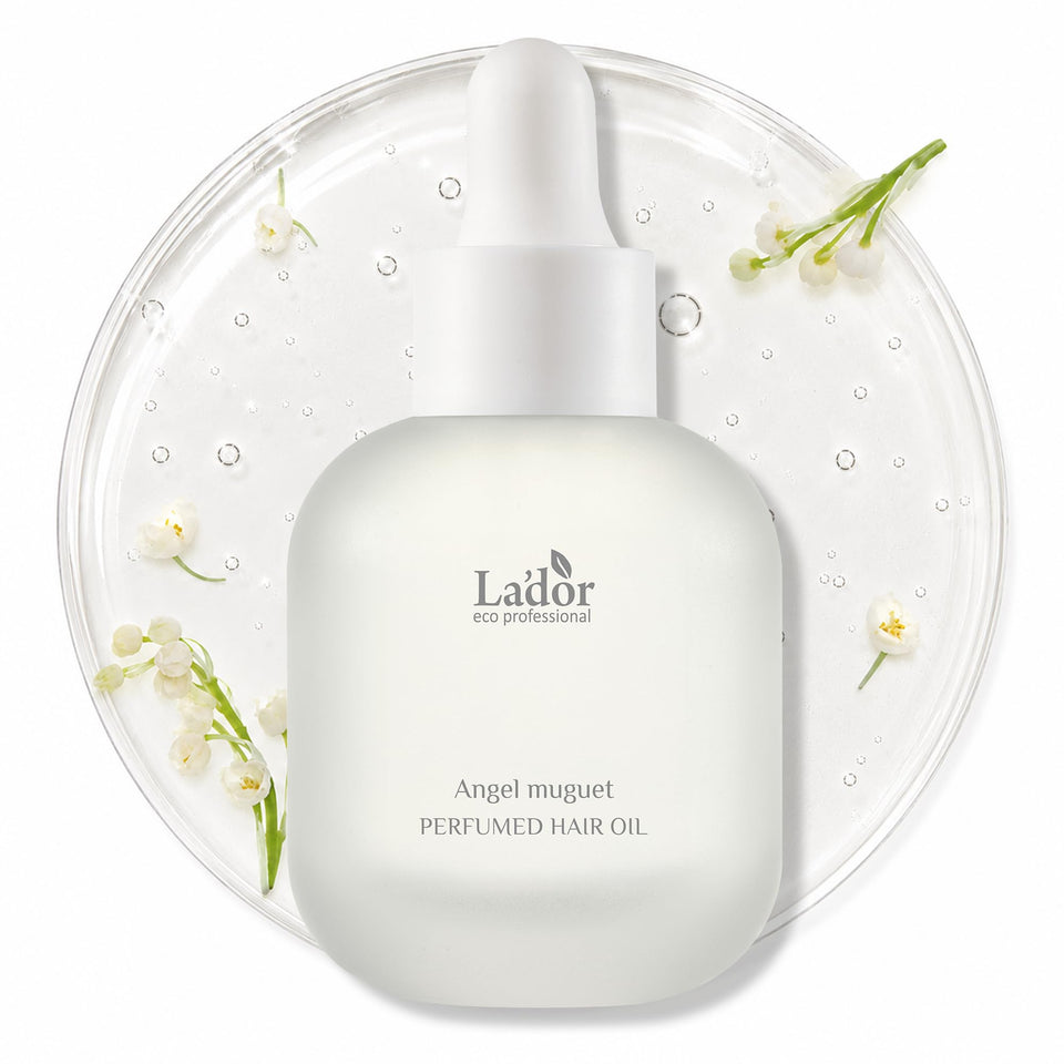 LA'DOR front packaging showing elegant bottle and Angel Muguet fragrance benefit