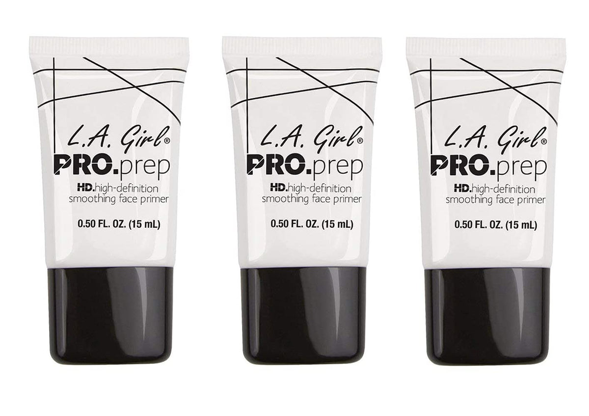 L.A. Girl primer front packaging showing compact trio and benefits