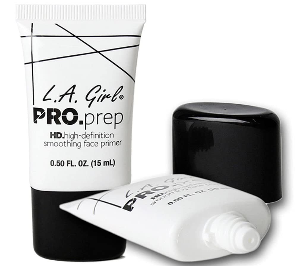 Three L.A. Girl primer tubes on bathroom counter ready for daily use