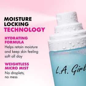 L.A. Girl nozzle close-up producing micro mist, demonstrates even application benefit