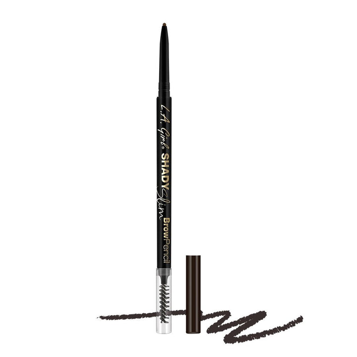 L.A. Girl Shady Slim Brow Pencil front view showing slim tip and blackest brown shade for precise shaping