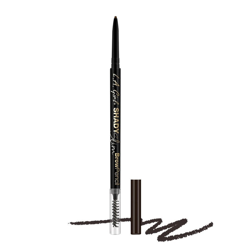 L.A. Girl Shady Slim Brow Pencil front view showing slim tip and blackest brown shade for precise shaping