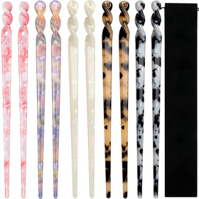 La Jolie Jasmin front view of ten leopard and tortoise shell hair sticks, stylish set