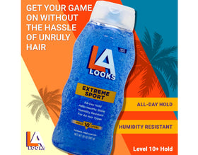 Person applying L.A. Looks gel to hair demonstrating quick styling and strong hold