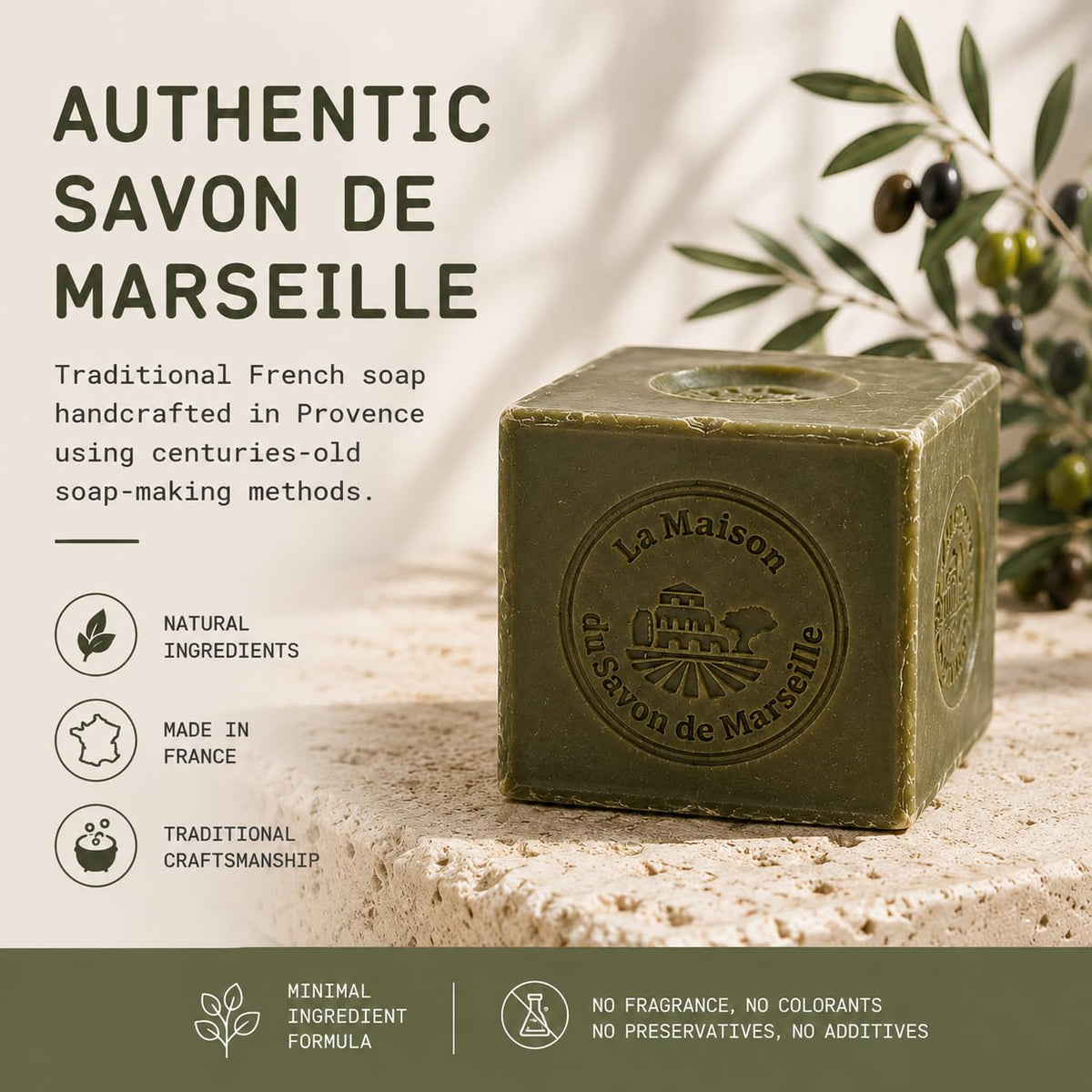La Maison du Savon de Marseille close-up texture reveals smooth surface and moisturizing oils