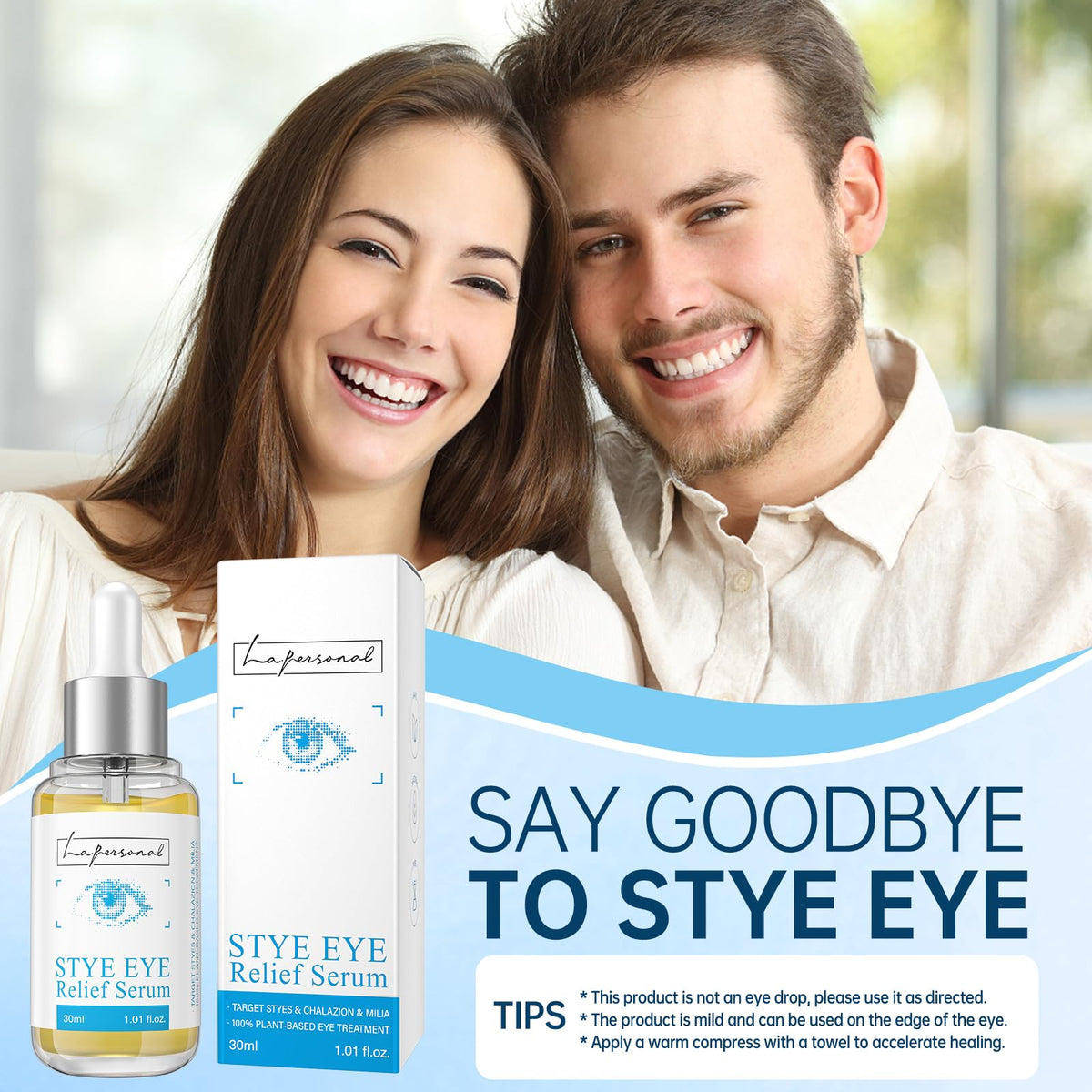 LA.PERSONAL product on fingertip illustrating small-dose eyelid application control