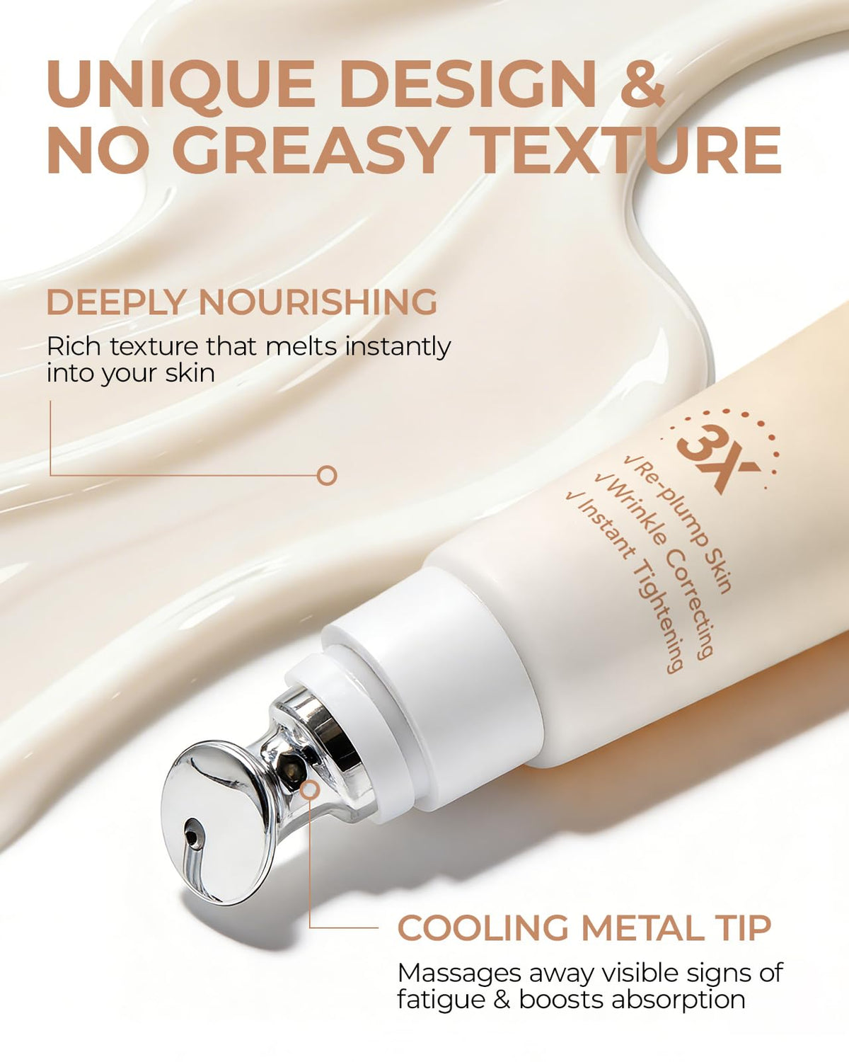 LA.PERSONAL applied under eye to reduce puffiness and smooth fine lines visibly