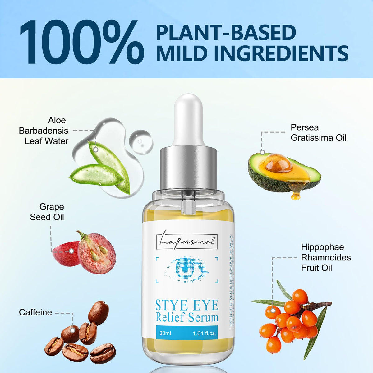 LA.PERSONAL serum texture on background highlighting lightweight, non-greasy finish