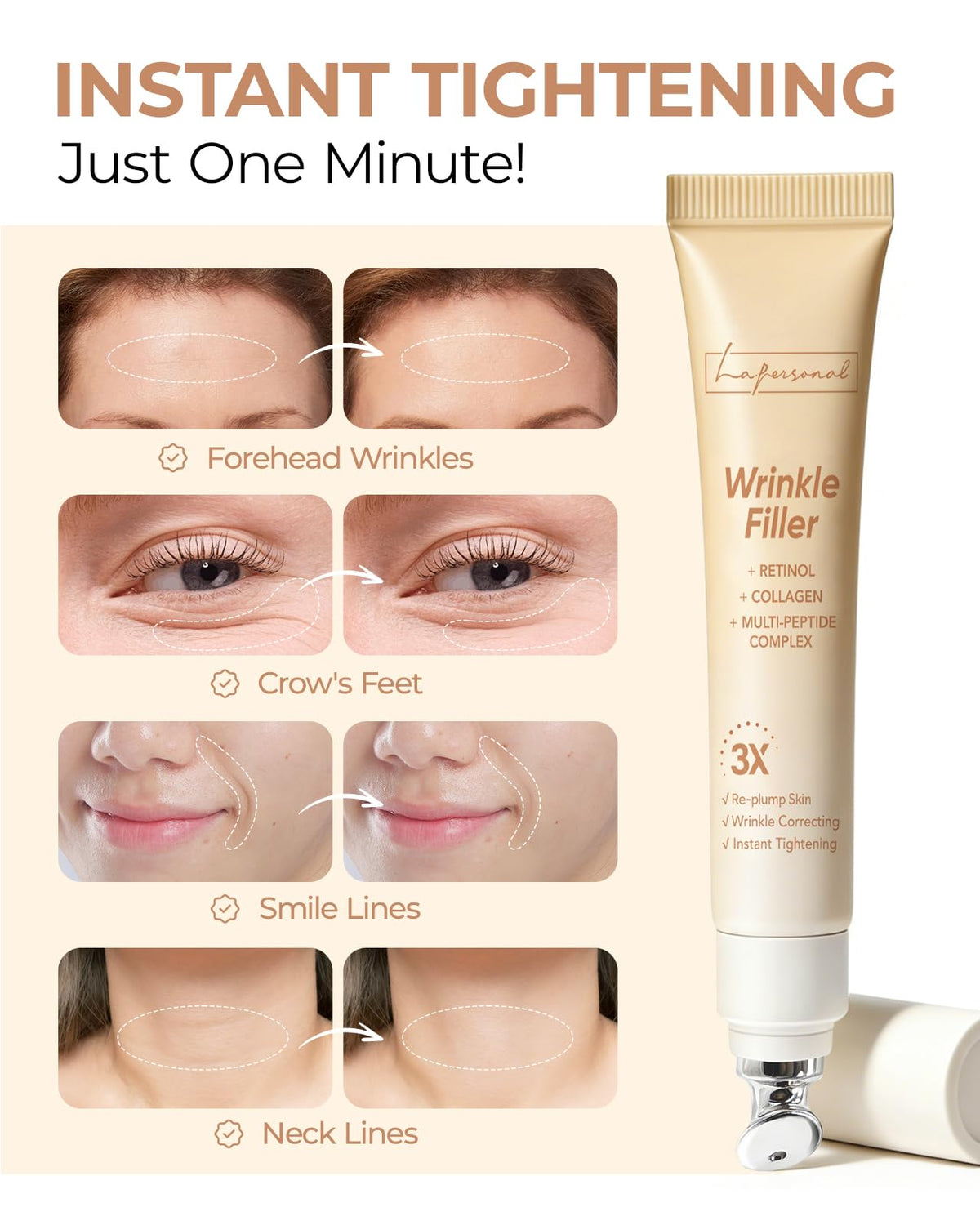 LA.PERSONAL cream texture swipe highlighting fast-absorbing hydration benefit