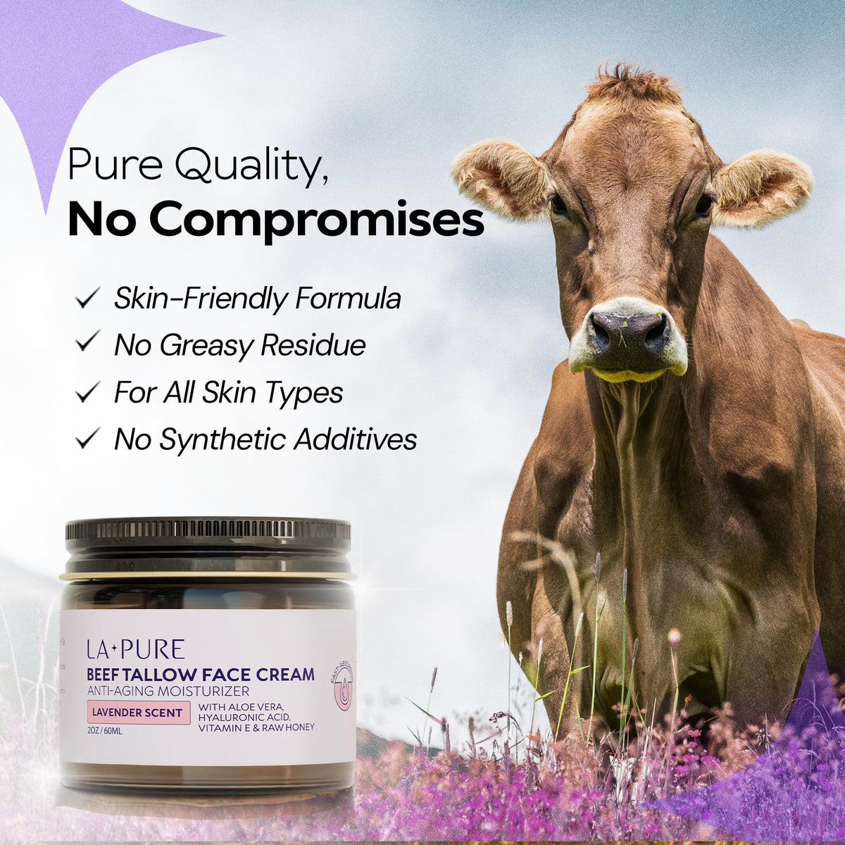 LA PURE ingredients shot with aloe and grapeseed illustrating soothing natural actives