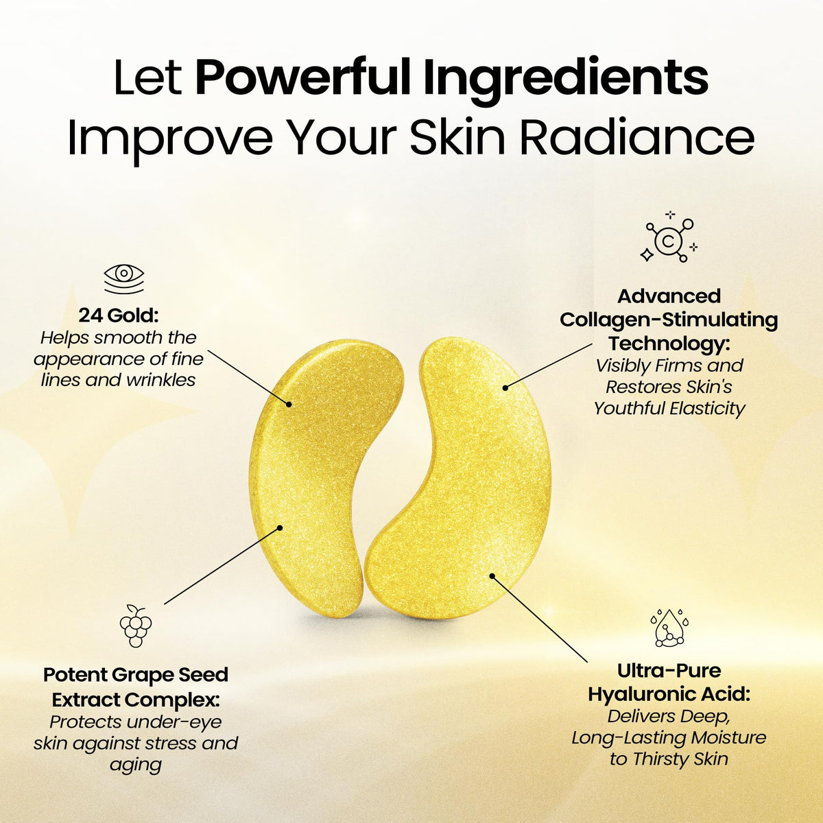 LA PURE application demo placing patch under eye to reduce puffiness benefit