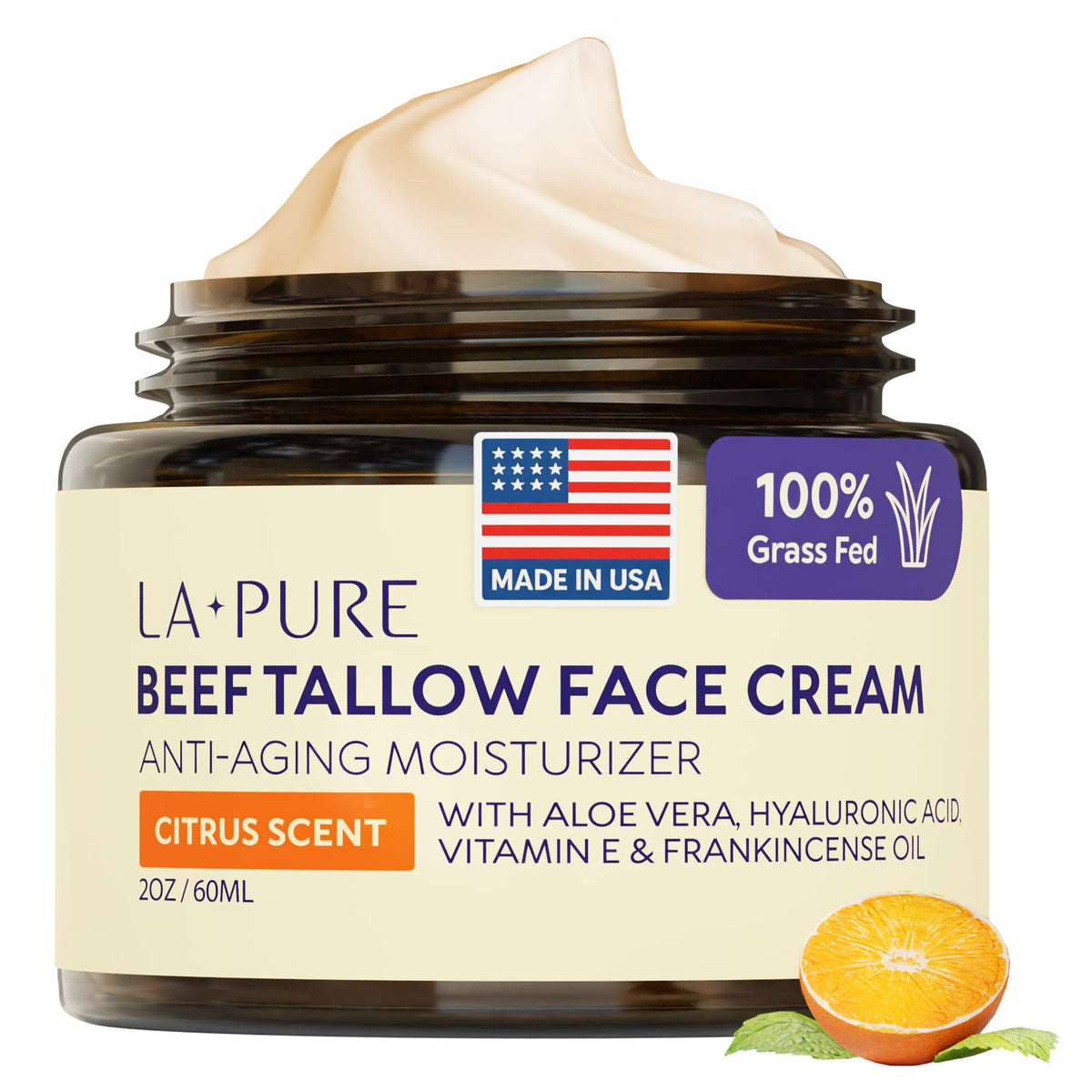 LA PURE front packaging showing jar and citrus label, promotes clean ingredients