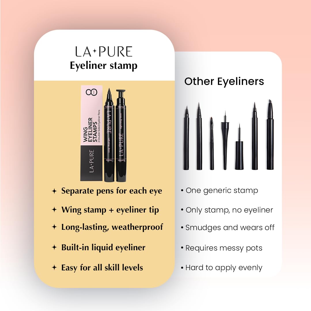 LA PURE model wearing winged eyeliner showcasing bold, camera‑ready finish