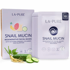 LA PURE pack front shot displaying 10 masks and benefits clearly