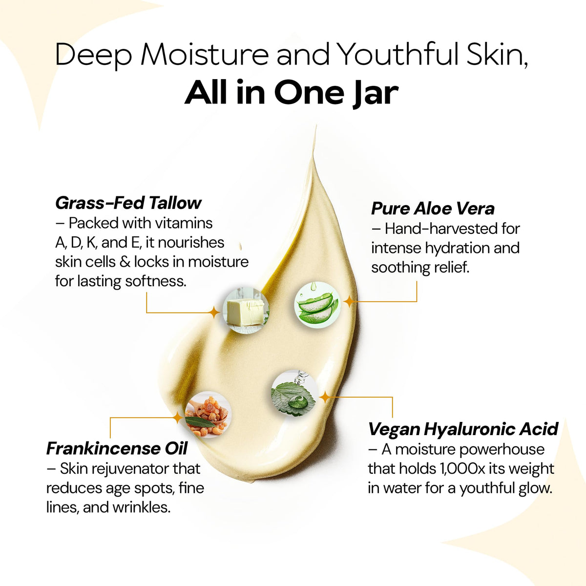 LA PURE close-up texture of tallow cream, highlights smooth quick-absorption feel