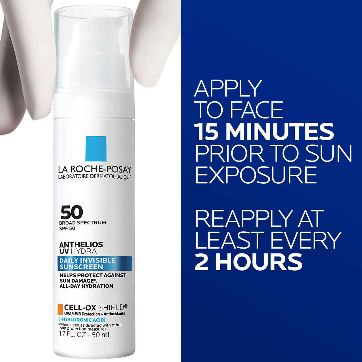 La Roche-Posay applying sunscreen on face for hydrated protection