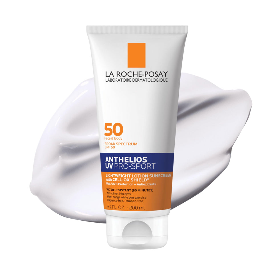 La Roche-Posay front packaging showing SPF 50 and sport formula benefit