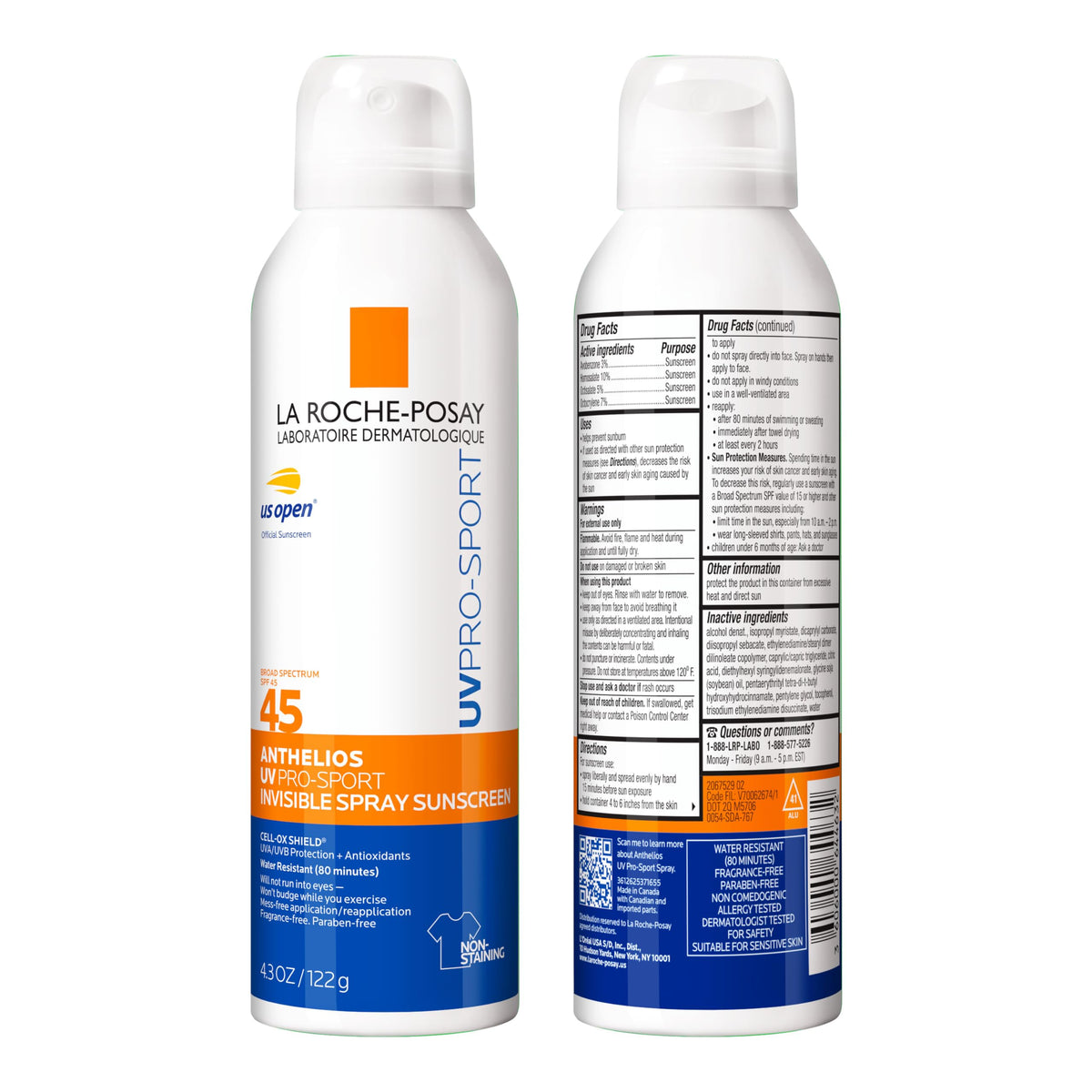 La Roche-Posay bottle next to water bottle illustrating portable size