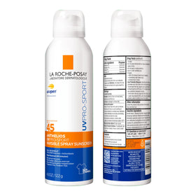 La Roche-Posay bottle next to water bottle illustrating portable size