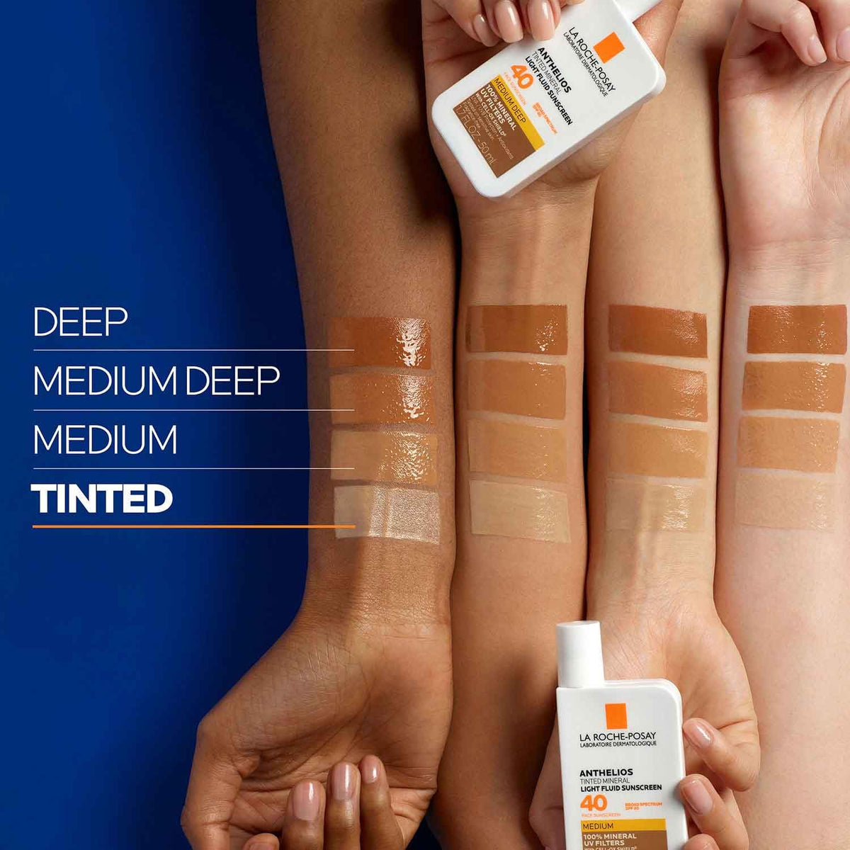La Roche-Posay tinted swatch on skin minimizing white cast for even tone