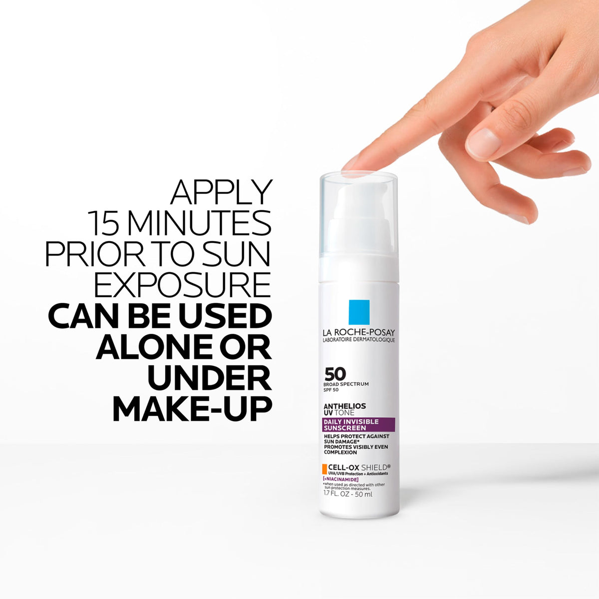 La Roche-Posay label close-up highlighting SPF 50 and broad-spectrum filters