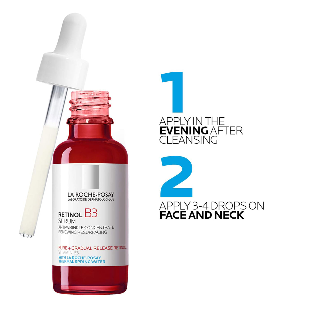 La Roche-Posay bottle on bathroom shelf lifestyle scene, suggesting nightly routine integration