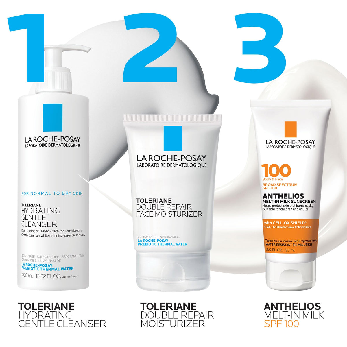 La Roche-Posay bottle held in hand to show size and portability for travel-friendly protection