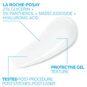 Close-up of La Roche-Posay gel texture highlighting lightweight, fast-absorbing consistency for soothing relief